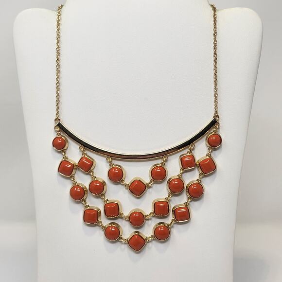 Liz Claiborne Gold Tone Collar Statement Necklace Orange Rhinestone Autumn Fall - Picture 1 of 6